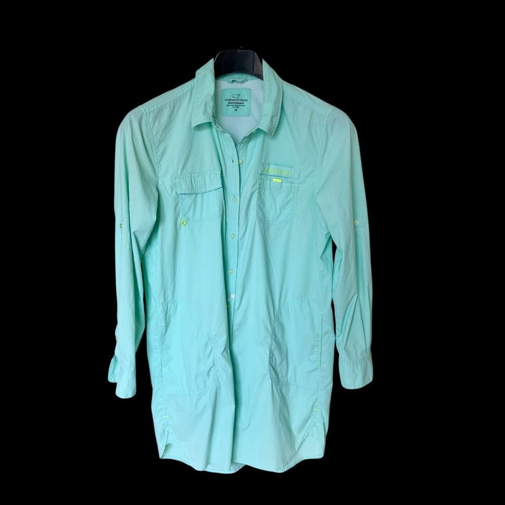 Vineyard Vines Performance Fishing Shirt Womens 10 Mint Green Long Sleeve Button